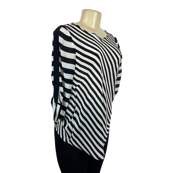 BCBGMaxAzria Womens Black & White Striped Silk Open-Back Blouse Size S - Picture 2 of 7